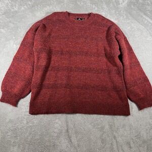 Volcom Sweater Womens XL Red Striped Crewneck Pullover Textured Knit Winter‎